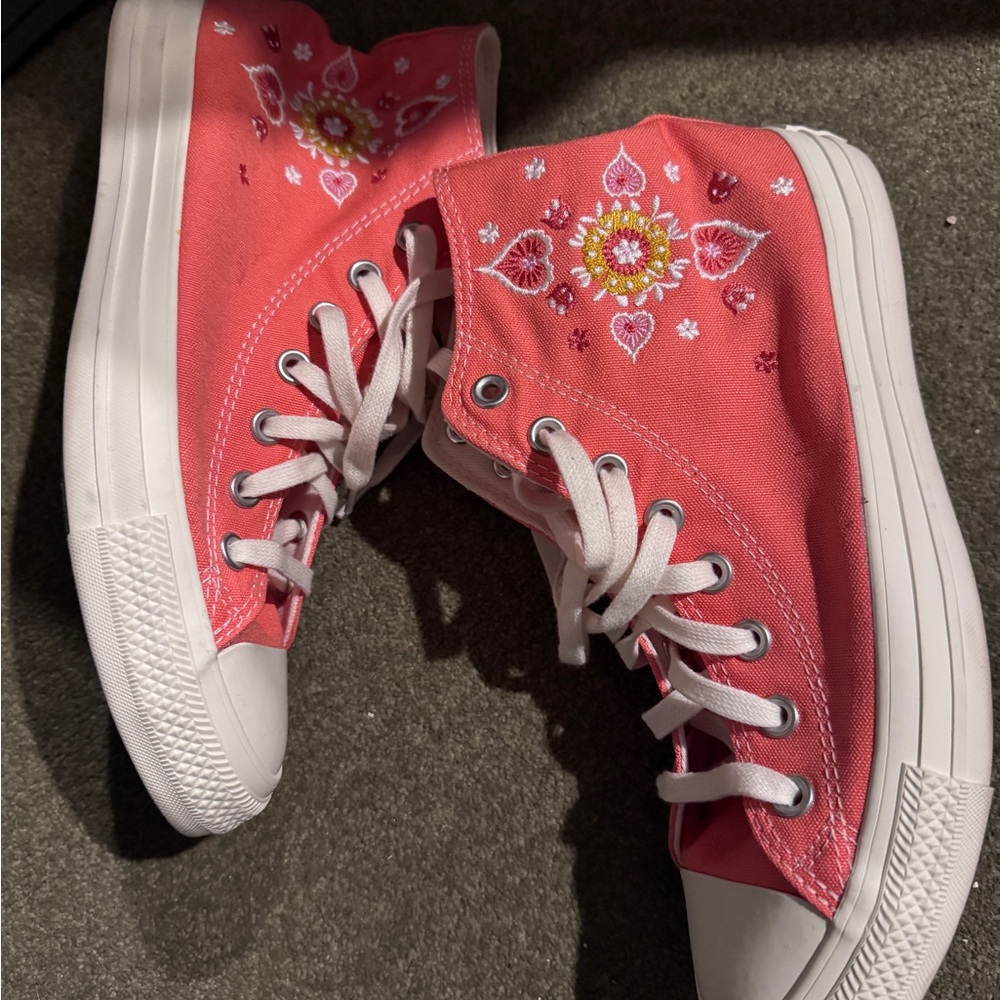 Embroidered Pink High-Top Sneakers